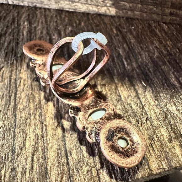 Western Boho Hippie Copper Circle & Oval Semi Stone Pave Linear Bar Cuff Ring: - Picture 4 of 5